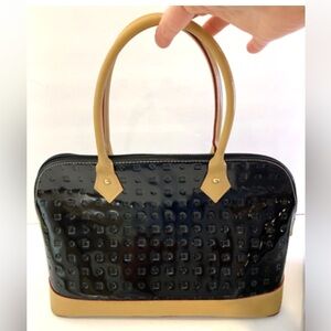 Arcadia Patent Leather Handbag Purse Tan Black Footed Made in Italy